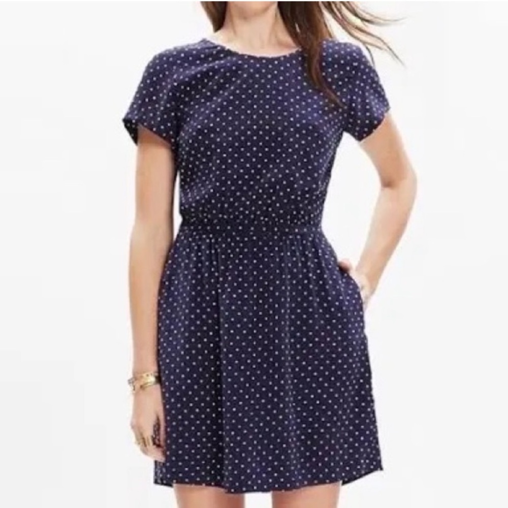 Madewell Silk Cross-Back Dress in Dots & Stars